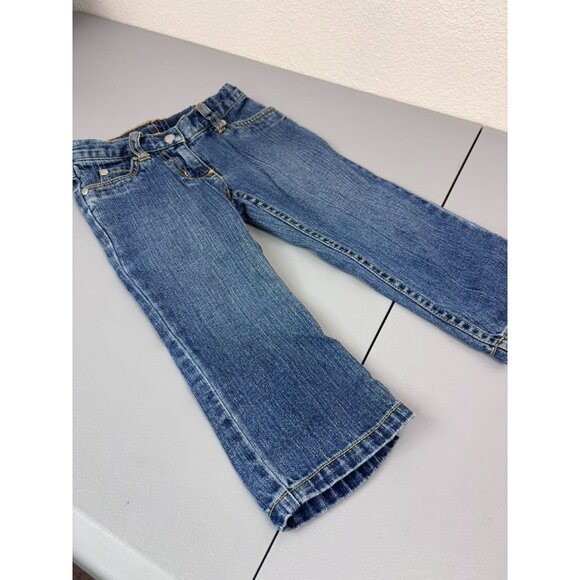 Hanna Andersson toddler girls 90cm 3T medium wash blue jeans adjustable waist - Picture 2 of 6